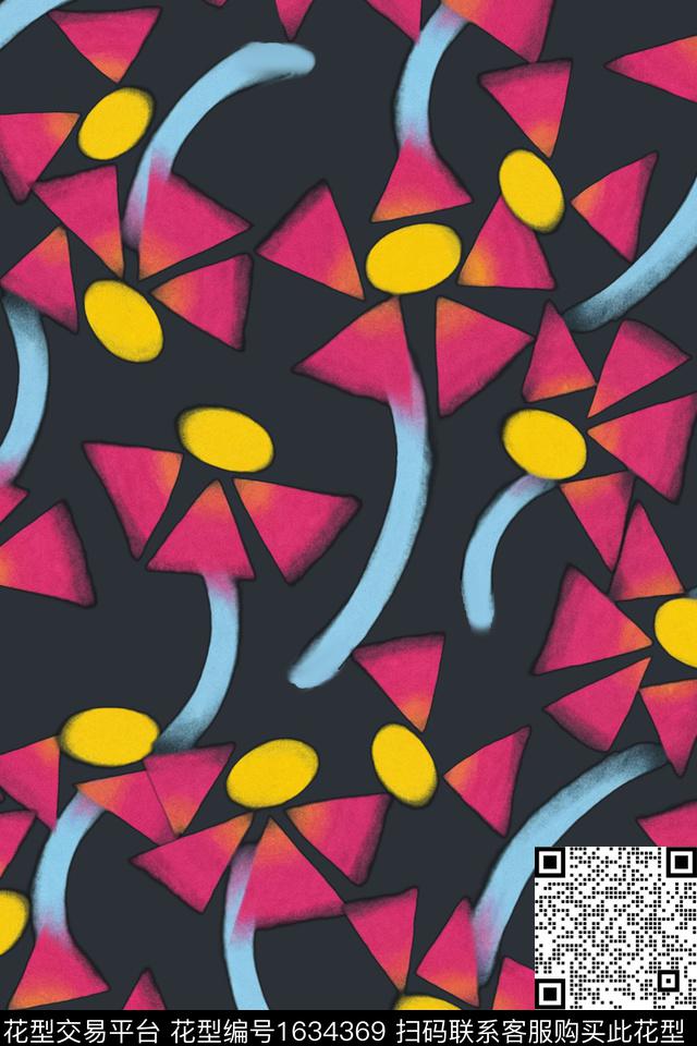 抽象几何抽象花卉数码印花华亿平台下载（图片编号: 1634369） - 瓦栏（Walan）