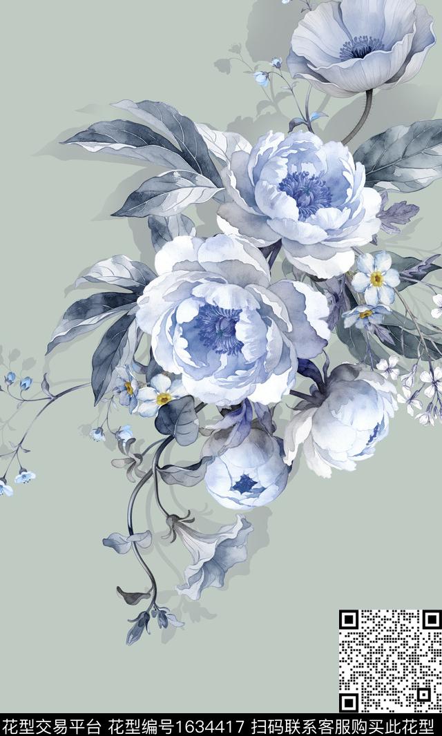 大花定位花花卉数码印花华亿平台下载（图片编号: 1634417） - 瓦栏（Walan）