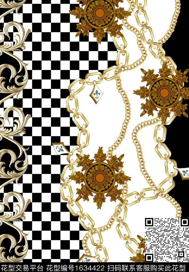 棋盘格拼接鸢尾花吊坠纵向条纹构图数码印花华亿平台下载（图片编号: 1634422） - 瓦栏（Walan）