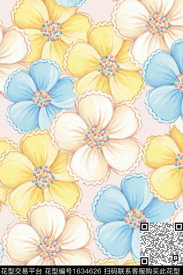 花卉水彩花卉春夏华亿平台数码印花华亿平台下载（图片编号: 1634626） - 瓦栏（Walan）