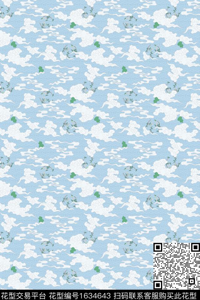 祥云中国风数码印花华亿平台下载（图片编号: 1634643） - 瓦栏（Walan）