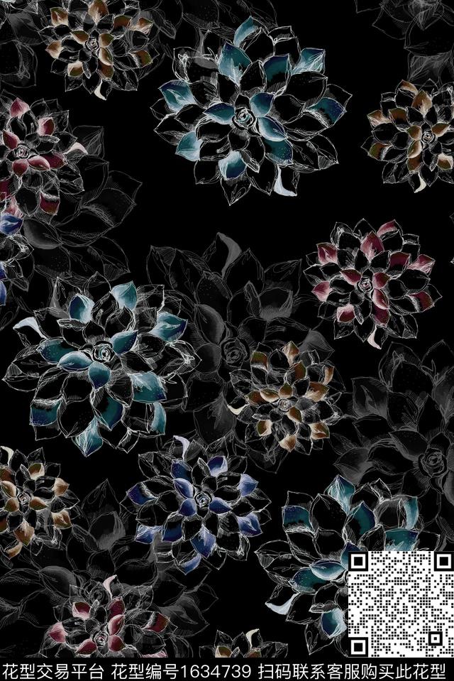 小清新小碎花水彩花卉数码印花华亿平台下载（图片编号: 1634739） - 瓦栏（Walan）