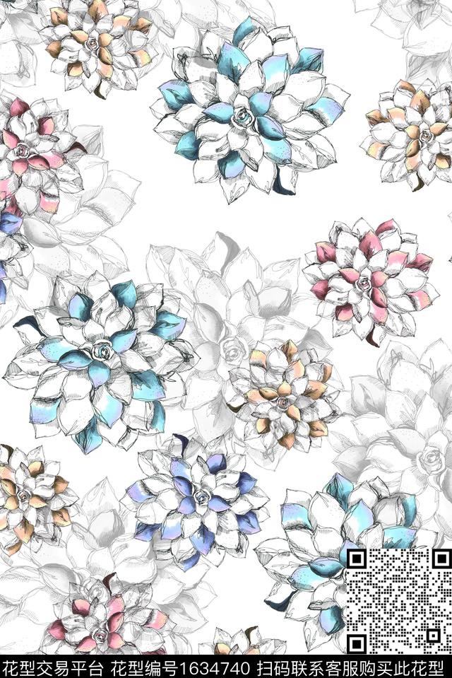 小清新花卉水彩花卉数码印花华亿平台下载（图片编号: 1634740） - 瓦栏（Walan）