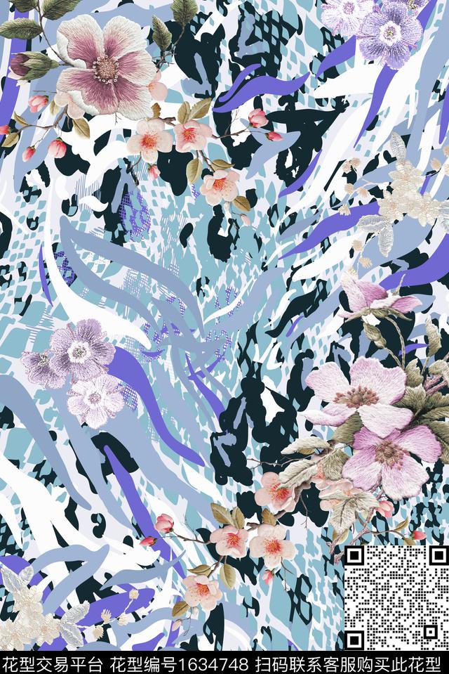 动物纹虎纹花卉数码印花华亿平台下载（图片编号: 1634748） - 瓦栏（Walan）