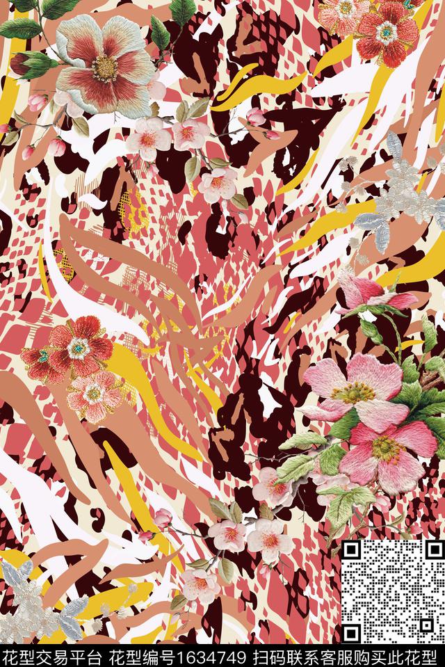 绣花华亿平台豹纹晕染肌理数码印花华亿平台下载（图片编号: 1634749） - 瓦栏（Walan）