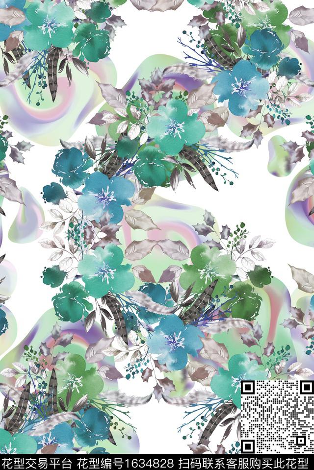 花卉水彩花卉抽象数码印花华亿平台下载（图片编号: 1634828） - 瓦栏（Walan）