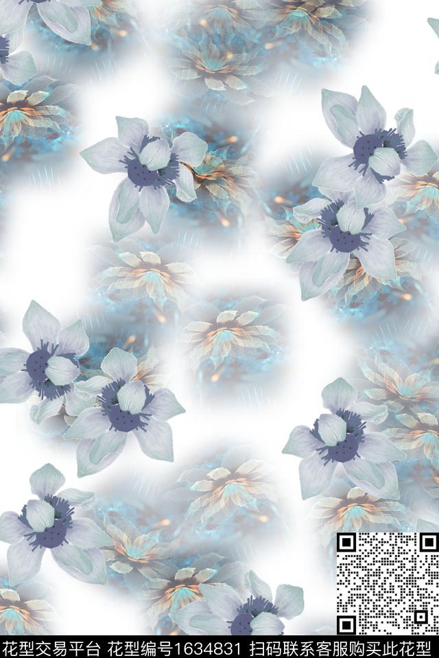 中国风抽象花卉玉兰花数码印花华亿平台下载（图片编号: 1634831） - 瓦栏（Walan）