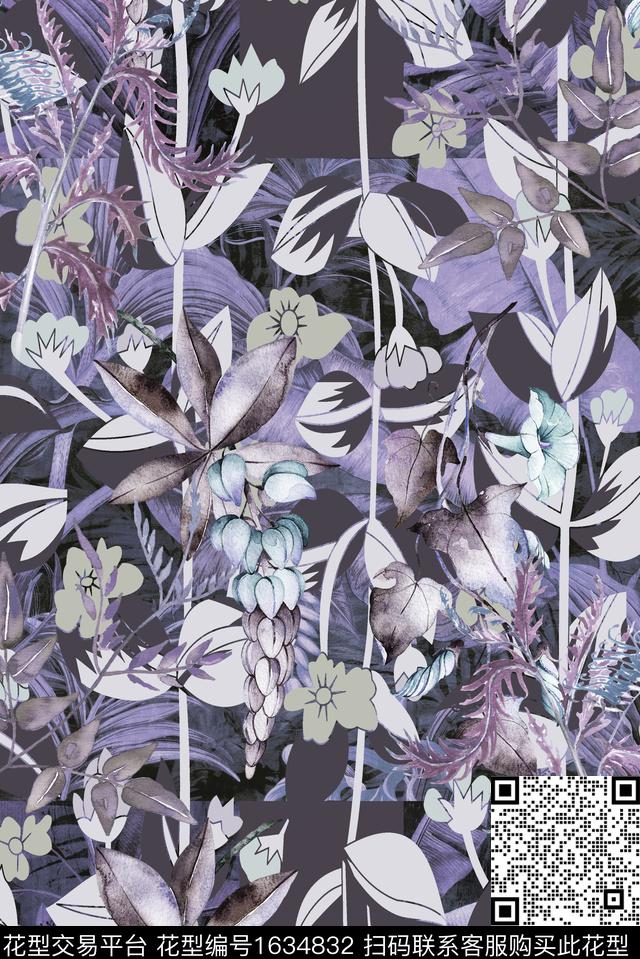 大牌风休闲水彩花卉数码印花华亿平台下载（图片编号: 1634832） - 瓦栏（Walan）