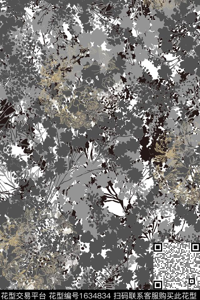 中国风线条花卉休闲风数码印花华亿平台下载（图片编号: 1634834） - 瓦栏（Walan）
