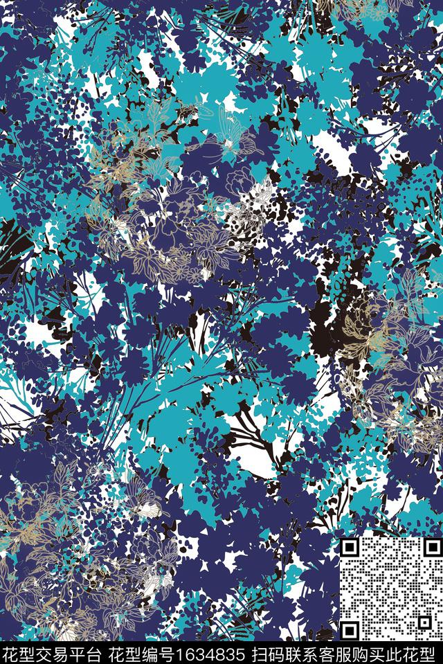 剪影中老年抽象花卉数码印花华亿平台下载（图片编号: 1634835） - 瓦栏（Walan）