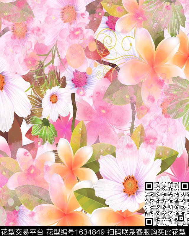 花卉满版花卉数码印花华亿平台下载（图片编号: 1634849） - 瓦栏（Walan）