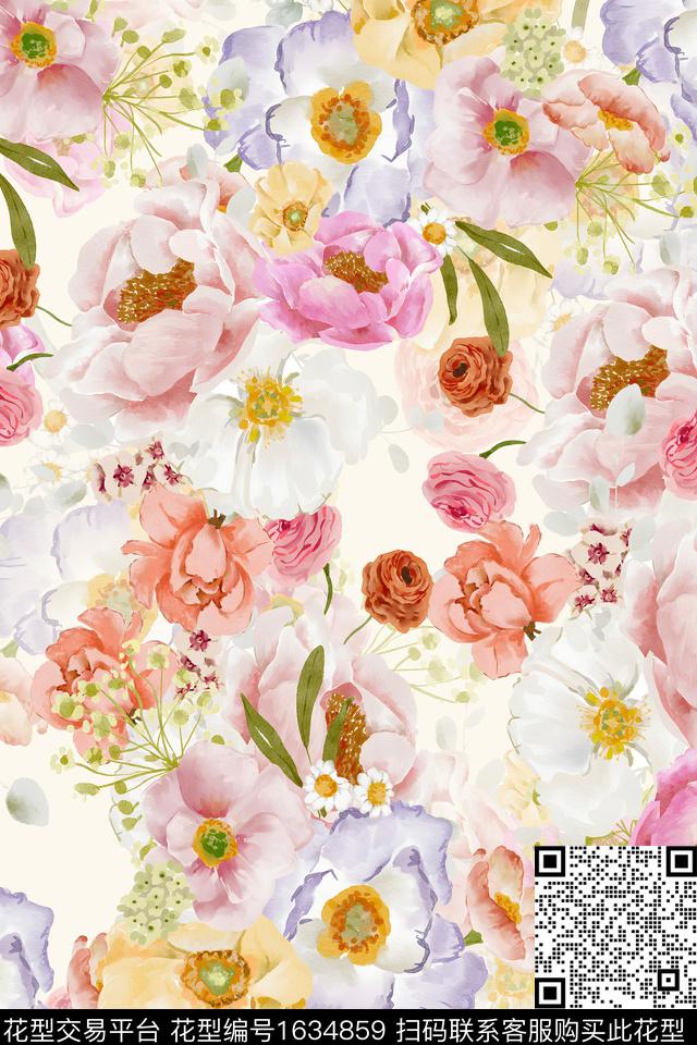 花卉水彩花卉手绘花卉数码印花华亿平台下载（图片编号: 1634859） - 瓦栏（Walan）