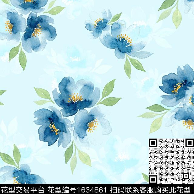 花卉水彩花卉影花数码印花华亿平台下载（图片编号: 1634861） - 瓦栏（Walan）