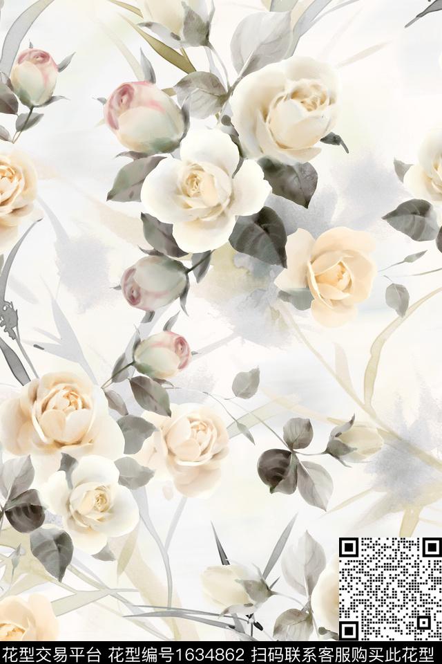 花卉水彩花卉手绘花卉数码印花华亿平台下载（图片编号: 1634862） - 瓦栏（Walan）