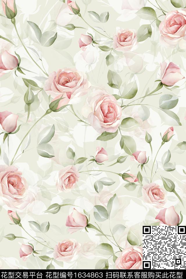 花卉水彩花卉剪影数码印花华亿平台下载（图片编号: 1634863） - 瓦栏（Walan）