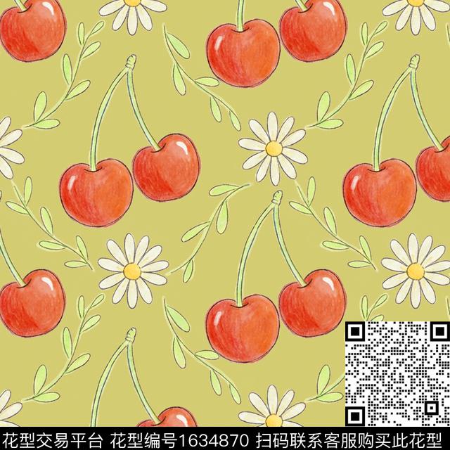 花卉可爱樱桃数码印花华亿平台下载（图片编号: 1634870） - 瓦栏（Walan）