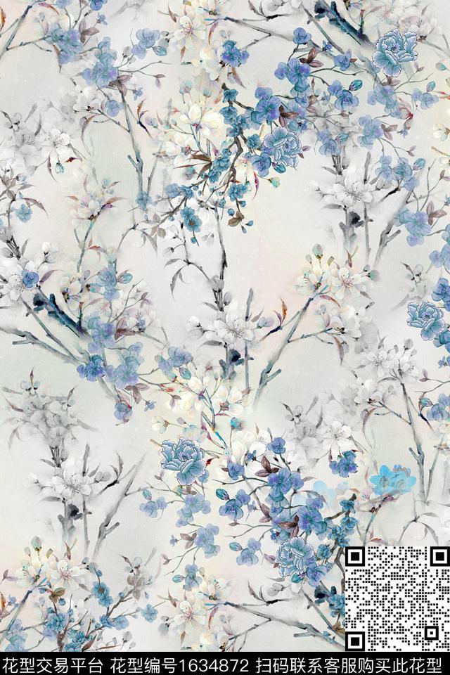 中国风花卉梅花数码印花华亿平台下载（图片编号: 1634872） - 瓦栏（Walan）