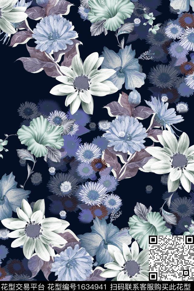 菊花小碎花牵牛花数码印花华亿平台下载（图片编号: 1634941） - 瓦栏（Walan）