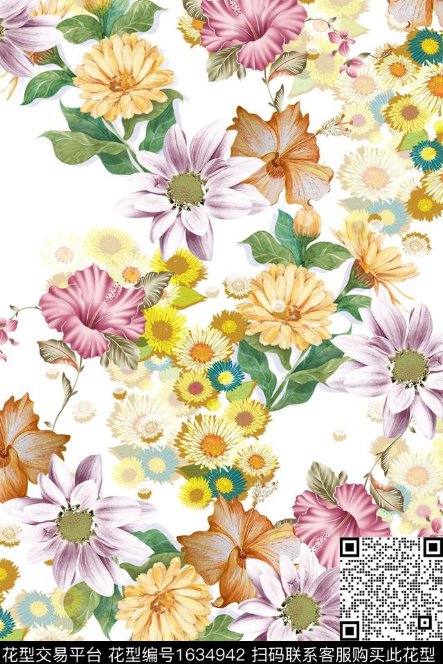 菊花花卉春夏华亿平台数码印花华亿平台下载（图片编号: 1634942） - 瓦栏（Walan）