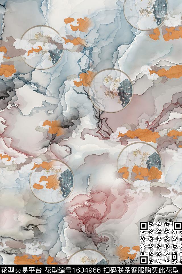 晕染肌理古典花纹中国风数码印花华亿平台下载（图片编号: 1634966） - 瓦栏（Walan）