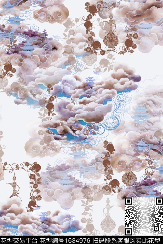 中国风古典花纹祥云数码印花华亿平台下载（图片编号: 1634976） - 瓦栏（Walan）