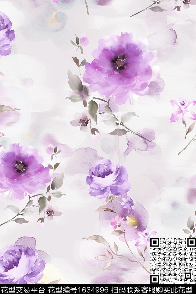 花卉水彩花卉手绘花卉数码印花华亿平台下载（图片编号: 1634996） - 瓦栏（Walan）