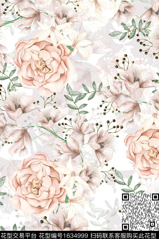 花卉大花影花数码印花华亿平台下载（图片编号: 1634999） - 瓦栏（Walan）