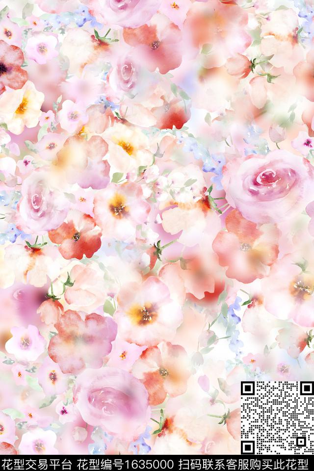 花卉水彩花卉手绘花卉数码印花华亿平台下载（图片编号: 1635000） - 瓦栏（Walan）