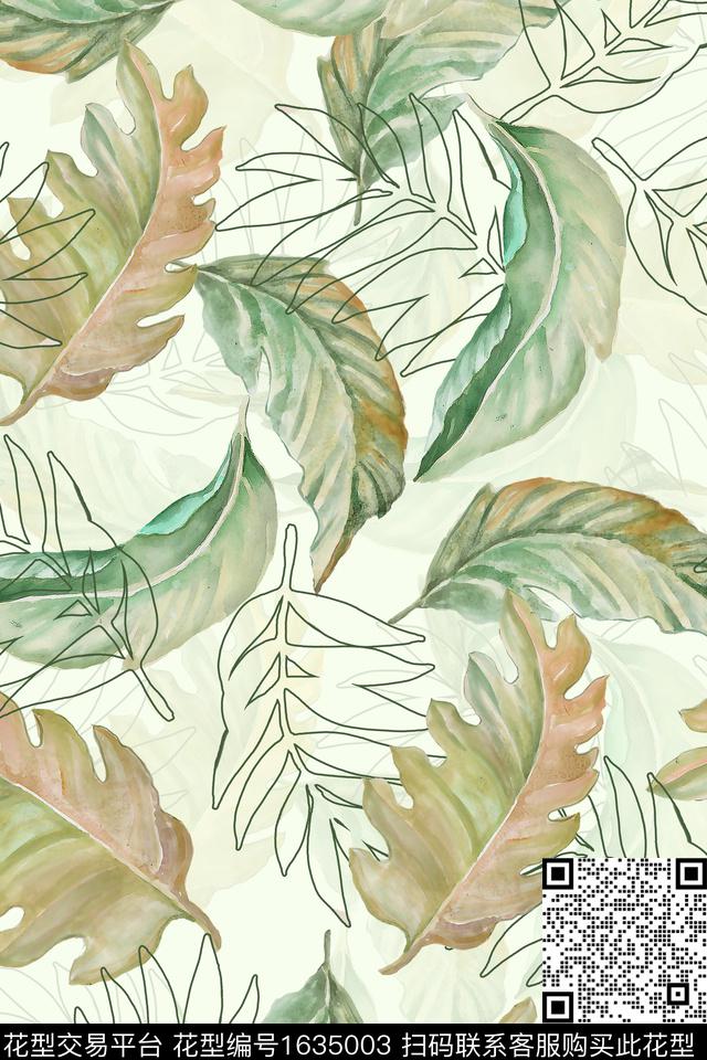 热带叶子绿植树叶数码印花华亿平台下载（图片编号: 1635003） - 瓦栏（Walan）