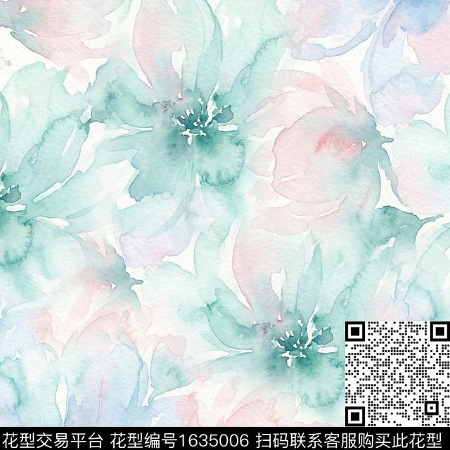 小清新花卉水彩花卉数码印花华亿平台下载（图片编号: 1635006） - 瓦栏（Walan）