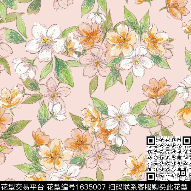 花卉满版散花水彩花卉数码印花华亿平台下载（图片编号: 1635007） - 瓦栏（Walan）