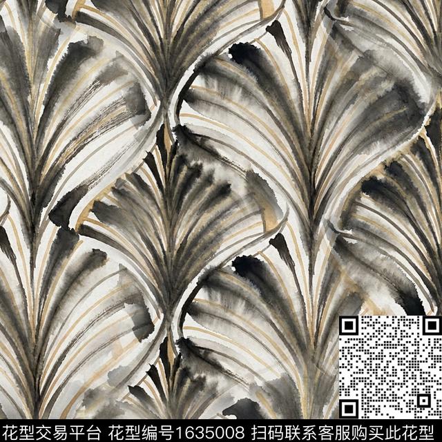 扇形抽象水墨风数码印花华亿平台下载（图片编号: 1635008） - 瓦栏（Walan）