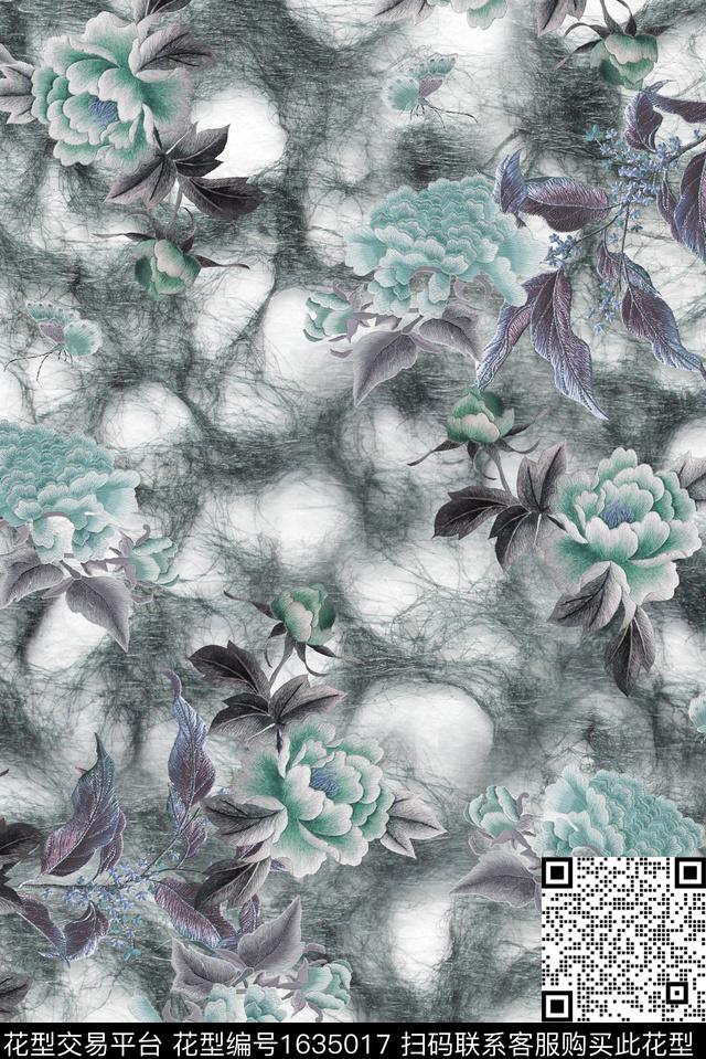 绣花华亿平台晕染肌理牡丹数码印花华亿平台下载（图片编号: 1635017） - 瓦栏（Walan）