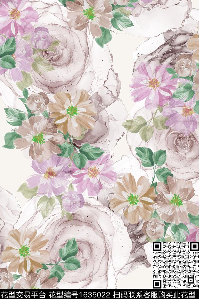 抽象花卉小碎花水彩花卉数码印花华亿平台下载（图片编号: 1635022） - 瓦栏（Walan）