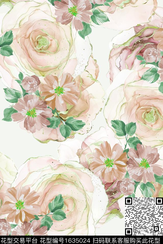 抽象花卉小碎花水彩花卉数码印花华亿平台下载（图片编号: 1635024） - 瓦栏（Walan）