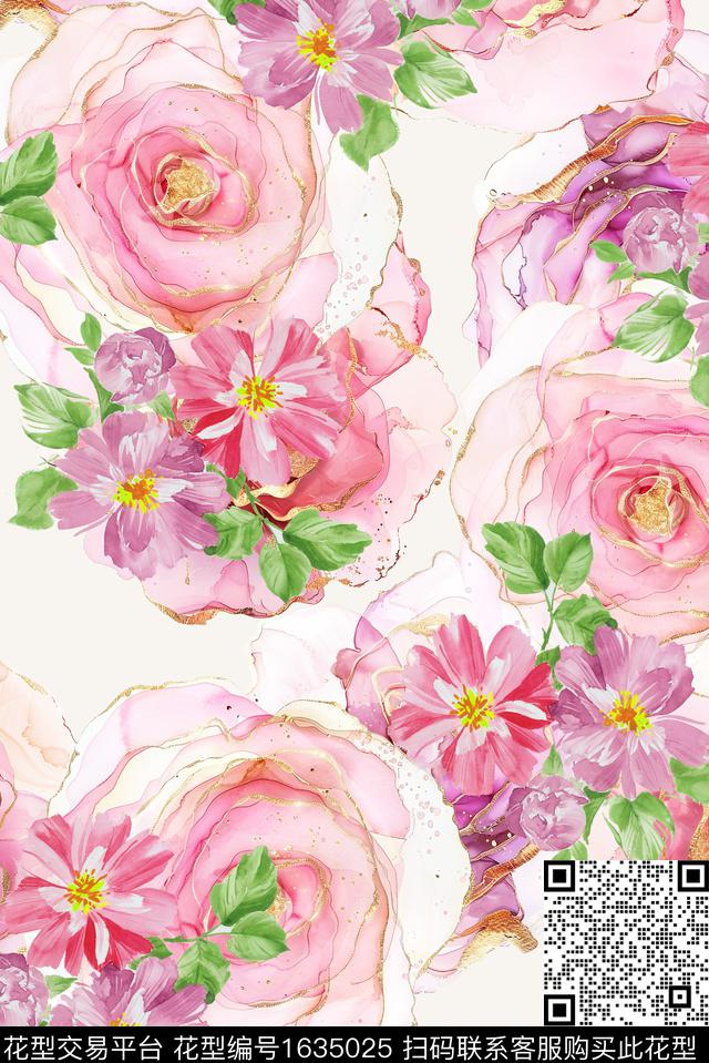 抽象花卉小碎花水彩花卉数码印花华亿平台下载（图片编号: 1635025） - 瓦栏（Walan）