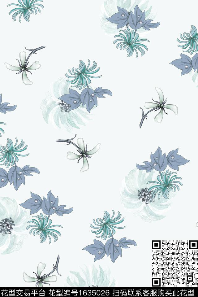 小清新四叶草水彩花卉数码印花华亿平台下载（图片编号: 1635026） - 瓦栏（Walan）