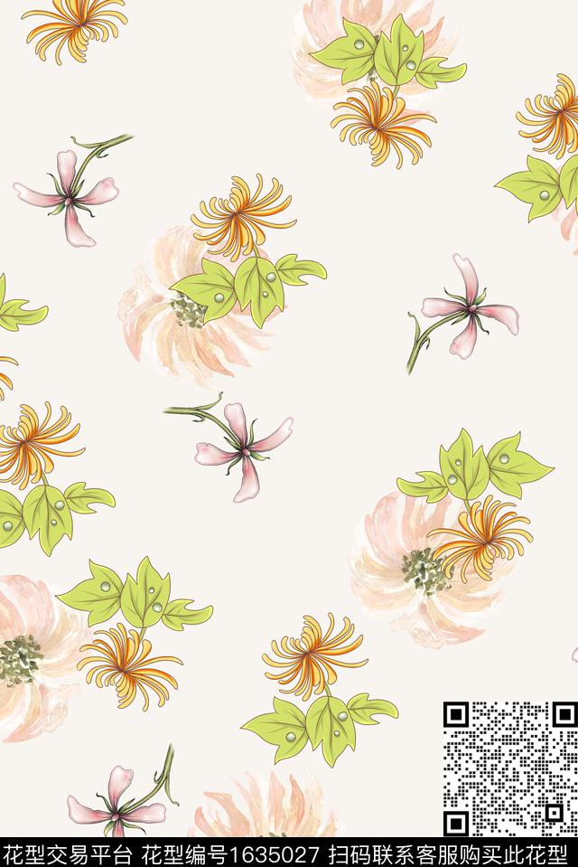 小清新花卉水彩花卉数码印花华亿平台下载（图片编号: 1635027） - 瓦栏（Walan）