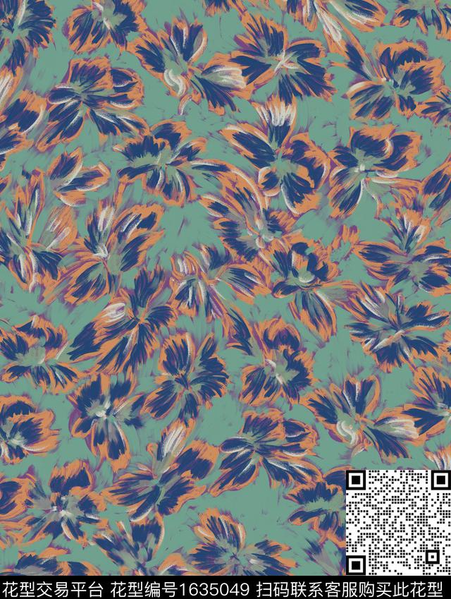 运动抽象花卉小碎花数码印花华亿平台下载（图片编号: 1635049） - 瓦栏（Walan）