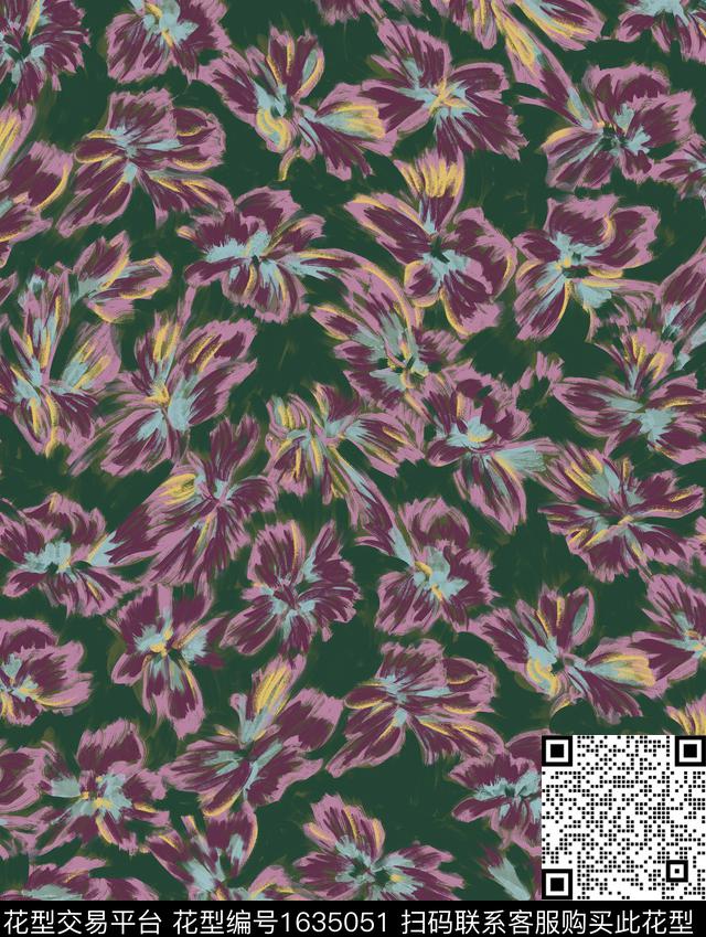 运动抽象花卉小碎花数码印花华亿平台下载（图片编号: 1635051） - 瓦栏（Walan）