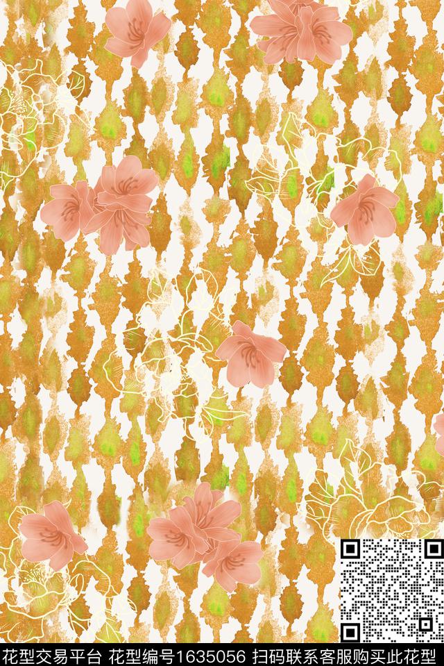 肌理玉兰花线条花卉数码印花华亿平台下载（图片编号: 1635056） - 瓦栏（Walan）