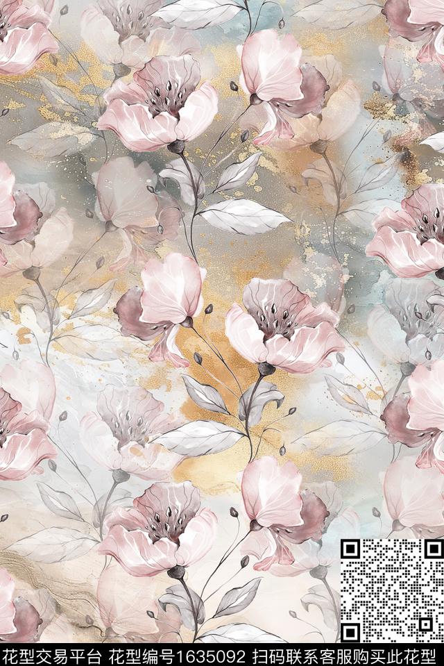 花卉水彩花卉影花数码印花华亿平台下载（图片编号: 1635092） - 瓦栏（Walan）