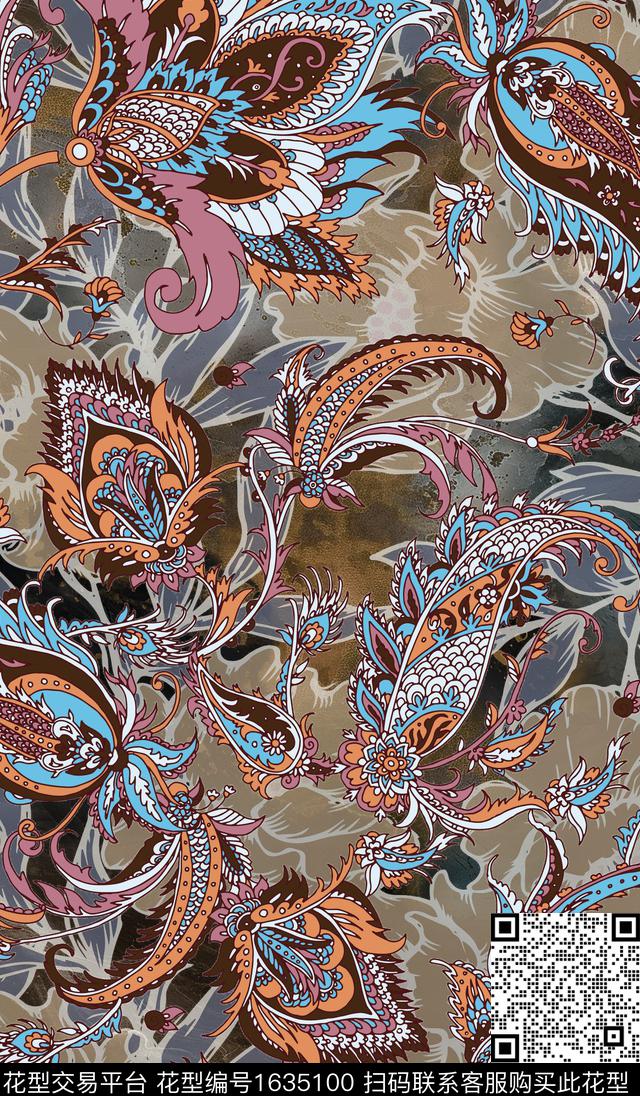 古典花纹民族风花卉数码印花华亿平台下载（图片编号: 1635100） - 瓦栏（Walan）