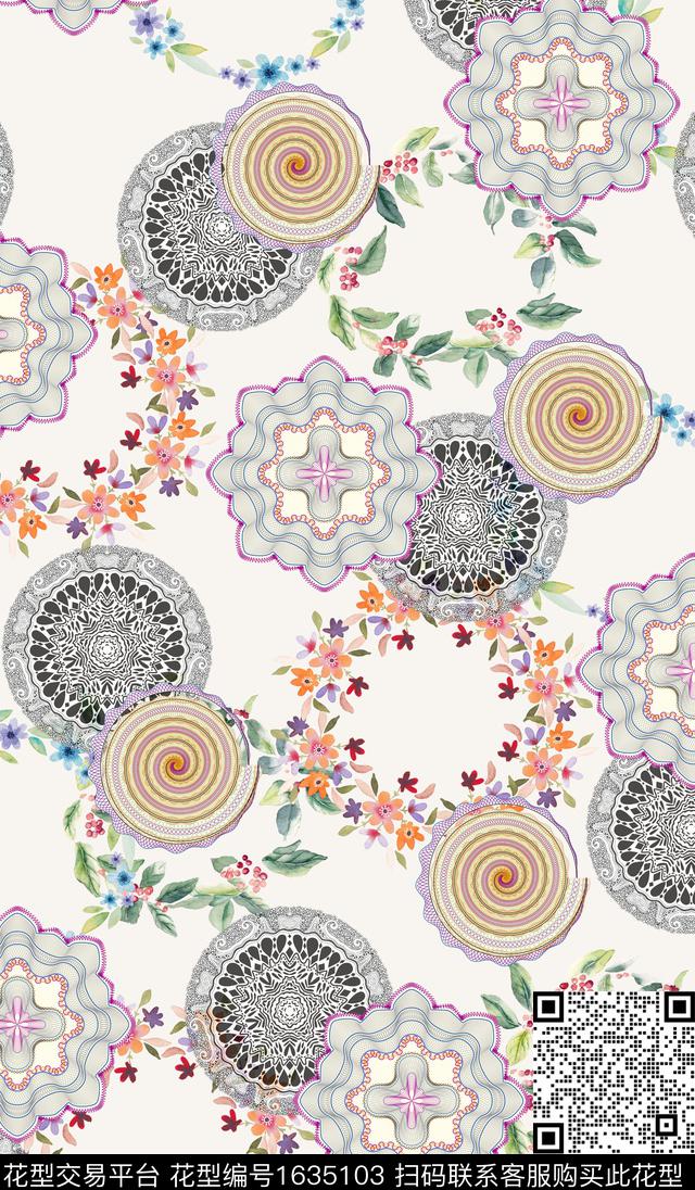 小清新民族纹样花卉数码印花华亿平台下载（图片编号: 1635103） - 瓦栏（Walan）