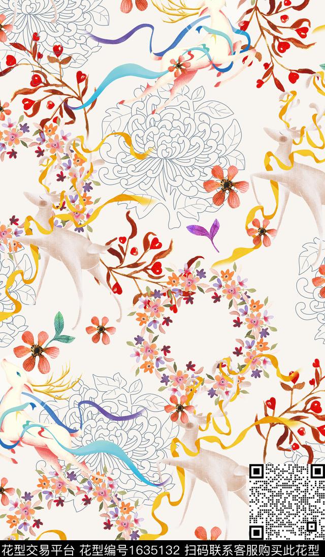 古典花纹小碎花九色鹿数码印花华亿平台下载（图片编号: 1635132） - 瓦栏（Walan）