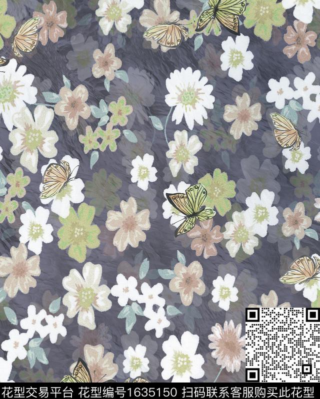 花卉影花蝴蝶数码印花华亿平台下载（图片编号: 1635150） - 瓦栏（Walan）
