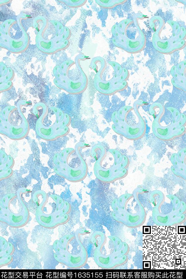 卡通动物晕染肌理休闲风数码印花华亿平台下载（图片编号: 1635155） - 瓦栏（Walan）