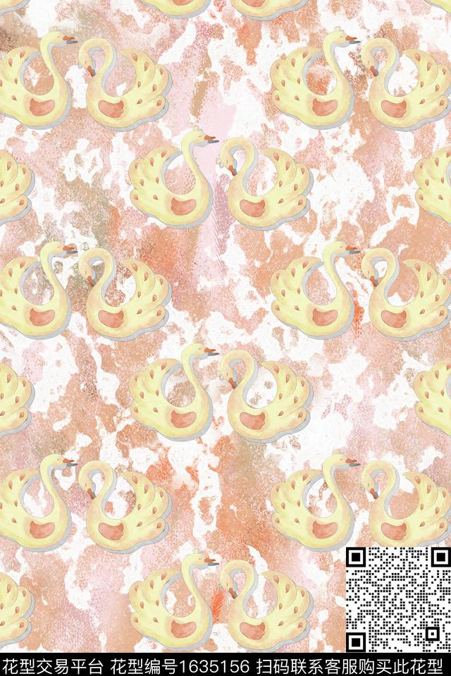 趣味天鹅晕染肌理数码印花华亿平台下载（图片编号: 1635156） - 瓦栏（Walan）
