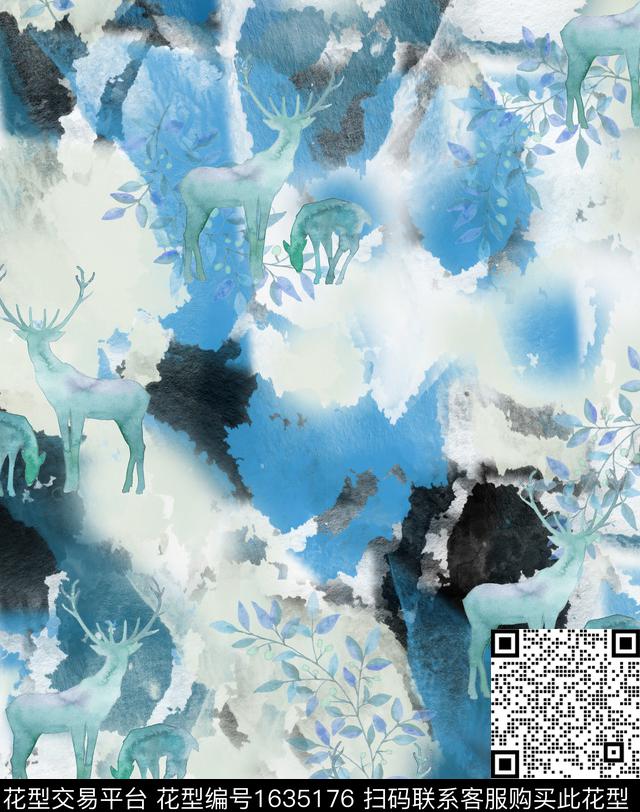 晕染肌理水彩花卉动物花卉数码印花华亿平台下载（图片编号: 1635176） - 瓦栏（Walan）