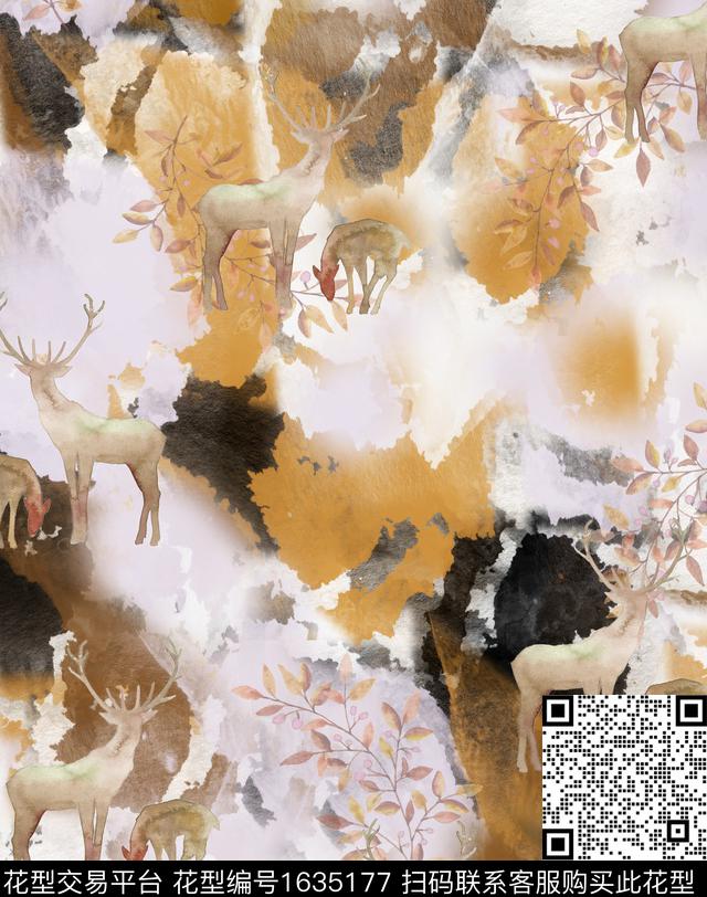 水彩抽象鹿数码印花华亿平台下载（图片编号: 1635177） - 瓦栏（Walan）